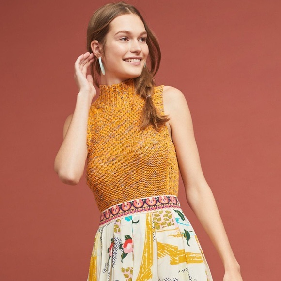 by Anthropologie Sleeveless Crochet Knit Sweater Mockneck Tank Top - Picture 2 of 14